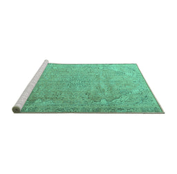 Sideview of Machine Washable Persian Turquoise Traditional Area Rugs, wshtr3239turq