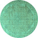 Round Persian Turquoise Traditional Rug, tr3239turq