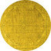 Round Machine Washable Persian Yellow Traditional Rug, wshtr3239yw