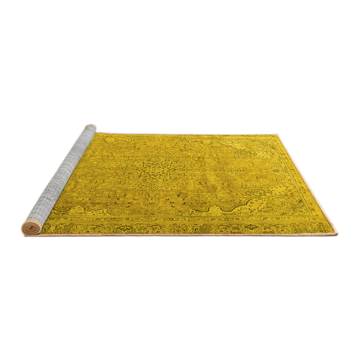 Sideview of Machine Washable Persian Yellow Traditional Rug, wshtr3239yw