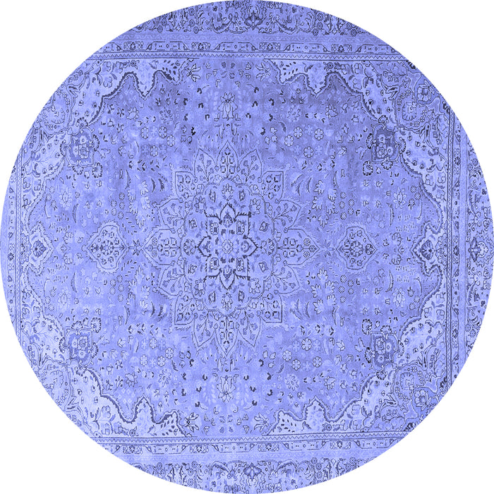 Round Machine Washable Persian Blue Traditional Rug, wshtr3239blu