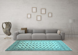 Machine Washable Southwestern Light Blue Country Rug in a Living Room, wshtr323lblu