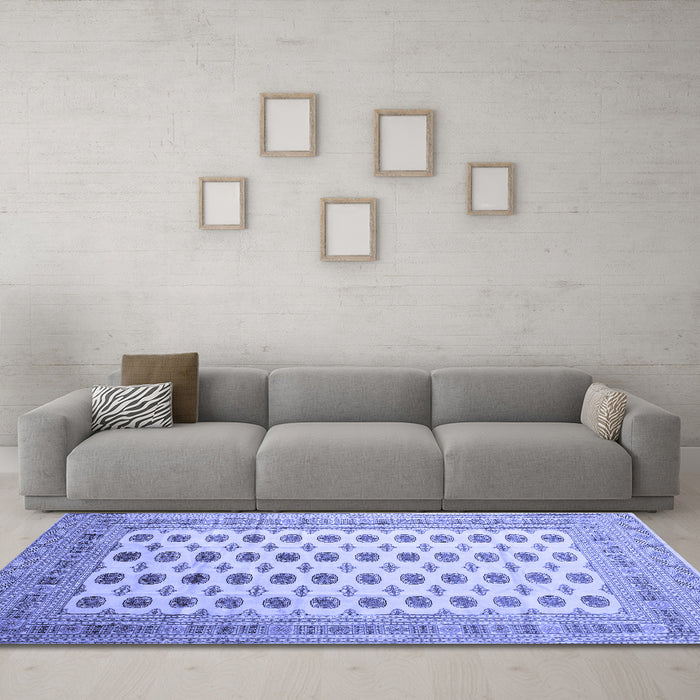 Machine Washable Southwestern Blue Country Rug in a Living Room, wshtr323blu