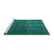 Sideview of Machine Washable Persian Turquoise Traditional Area Rugs, wshtr3240turq