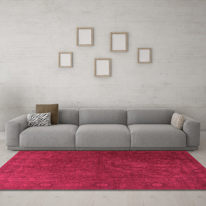 Machine Washable Persian Pink Traditional Rug in a Living Room, wshtr3241pnk