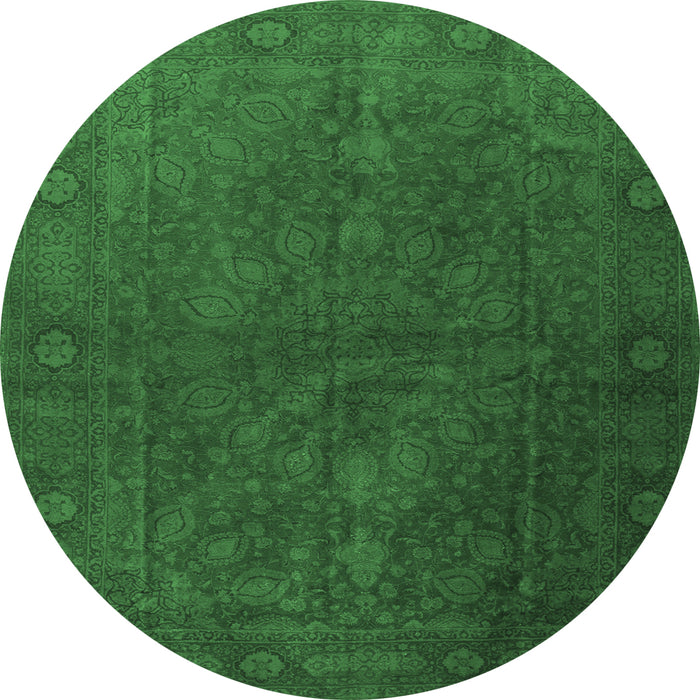 Round Persian Emerald Green Traditional Rug, tr3241emgrn