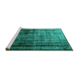 Sideview of Machine Washable Persian Turquoise Traditional Area Rugs, wshtr3243turq