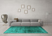 Machine Washable Persian Turquoise Traditional Area Rugs in a Living Room,, wshtr3243turq