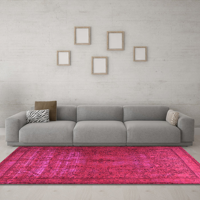 Machine Washable Persian Pink Traditional Rug in a Living Room, wshtr3244pnk