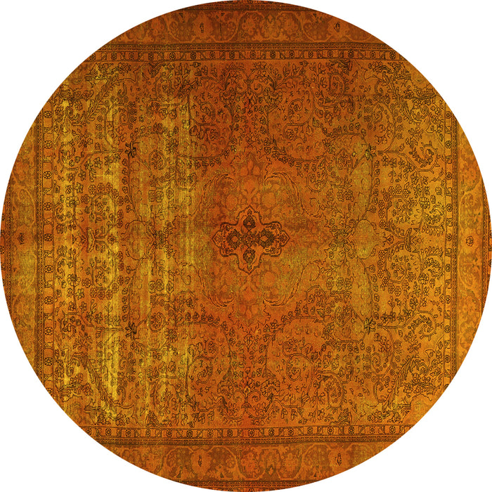 Round Machine Washable Persian Yellow Traditional Rug, wshtr3244yw