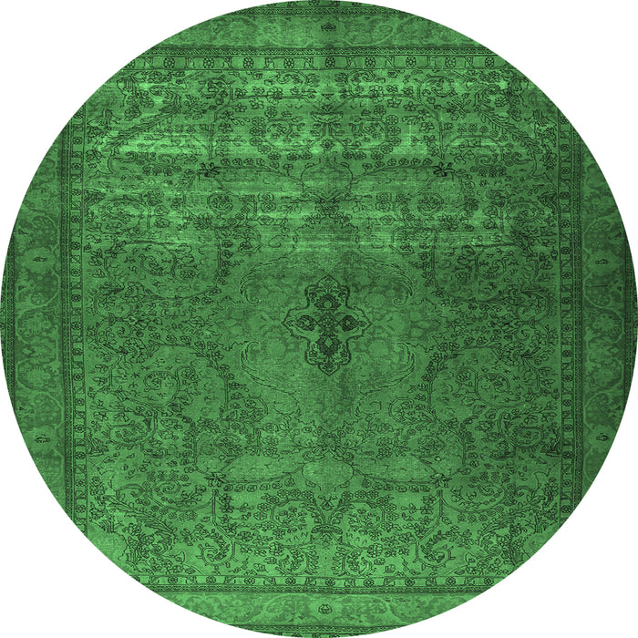 Round Machine Washable Persian Emerald Green Traditional Area Rugs, wshtr3244emgrn