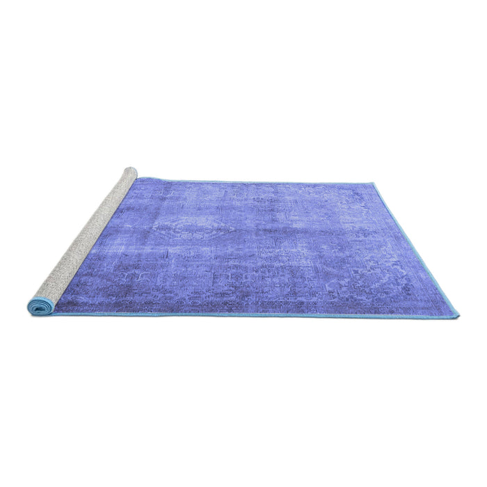 Sideview of Machine Washable Persian Blue Traditional Rug, wshtr3245blu