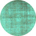 Round Machine Washable Persian Turquoise Traditional Area Rugs, wshtr3245turq