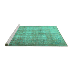 Sideview of Machine Washable Persian Turquoise Traditional Area Rugs, wshtr3245turq