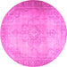 Round Machine Washable Persian Pink Traditional Rug, wshtr3246pnk