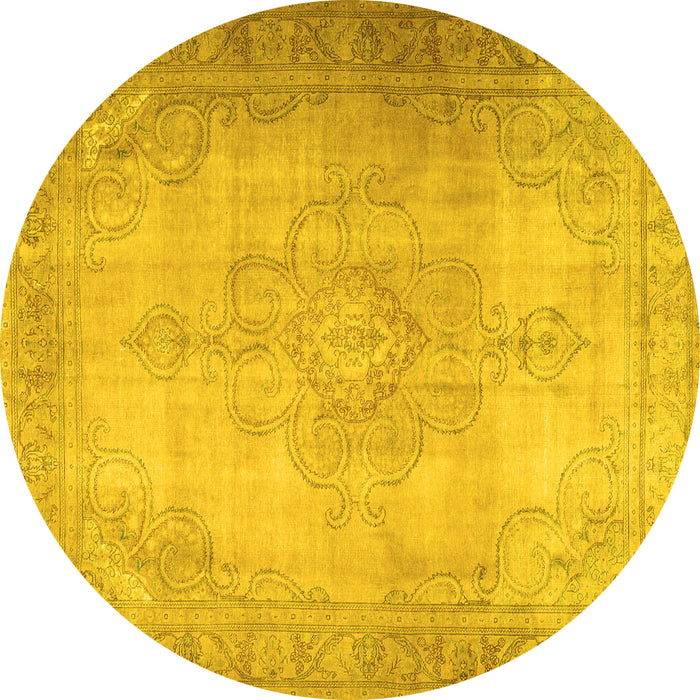 Round Persian Yellow Traditional Rug, tr3246yw