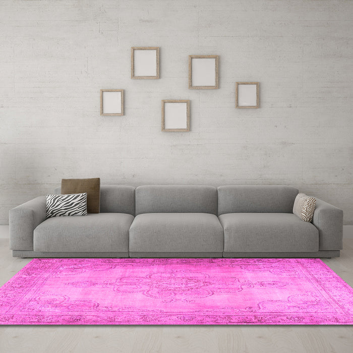 Machine Washable Persian Pink Traditional Rug in a Living Room, wshtr3246pnk