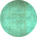 Round Machine Washable Persian Turquoise Traditional Area Rugs, wshtr3246turq