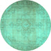 Round Persian Turquoise Traditional Rug, tr3246turq