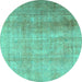 Round Machine Washable Persian Turquoise Traditional Area Rugs, wshtr3247turq