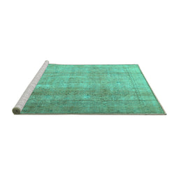 Sideview of Machine Washable Persian Turquoise Traditional Area Rugs, wshtr3247turq