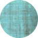 Round Machine Washable Persian Light Blue Traditional Rug, wshtr3247lblu