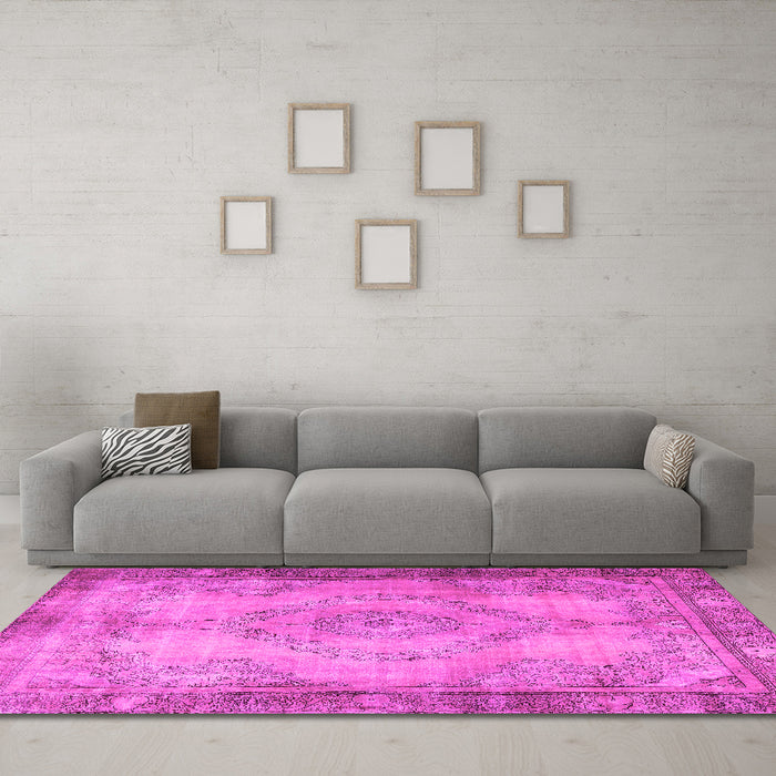 Machine Washable Persian Pink Traditional Rug in a Living Room, wshtr3248pnk
