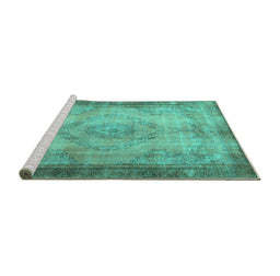 Sideview of Machine Washable Persian Turquoise Traditional Area Rugs, wshtr3248turq