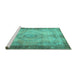 Sideview of Machine Washable Persian Turquoise Traditional Area Rugs, wshtr3248turq