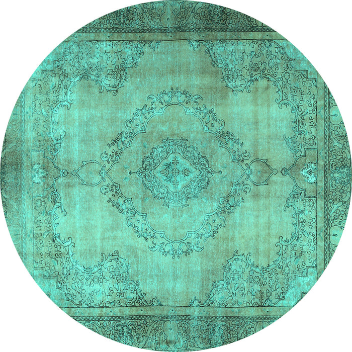Round Persian Turquoise Traditional Rug, tr3248turq