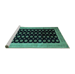 Sideview of Machine Washable Persian Turquoise Traditional Area Rugs, wshtr324turq