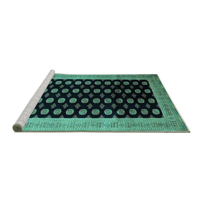 Sideview of Machine Washable Persian Turquoise Traditional Area Rugs, wshtr324turq