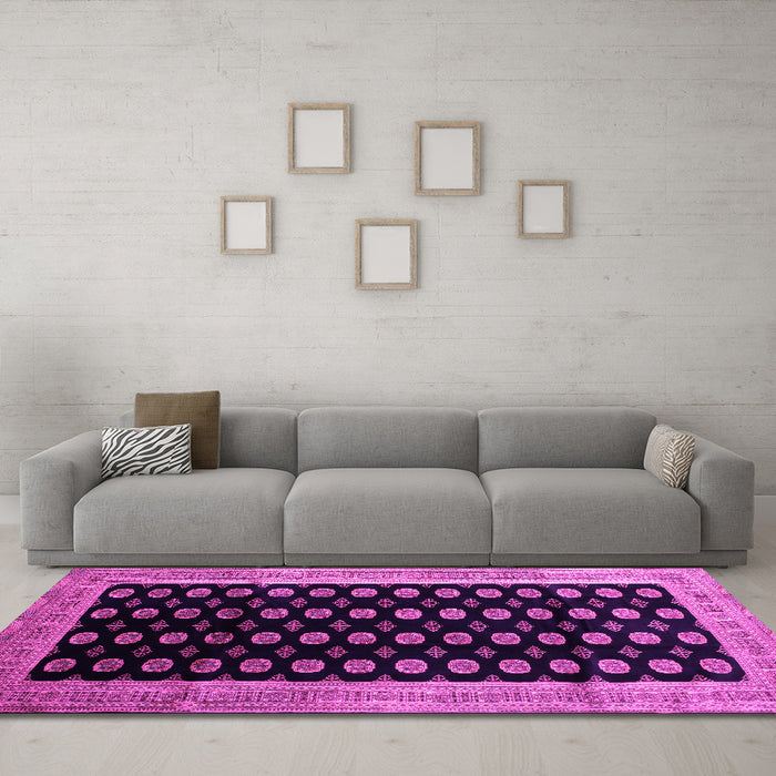 Machine Washable Persian Pink Traditional Rug in a Living Room, wshtr324pnk
