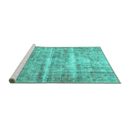 Sideview of Machine Washable Persian Turquoise Traditional Area Rugs, wshtr3250turq