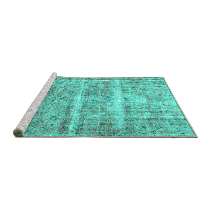 Sideview of Machine Washable Persian Turquoise Traditional Area Rugs, wshtr3250turq
