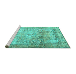 Sideview of Machine Washable Persian Turquoise Traditional Area Rugs, wshtr3252turq