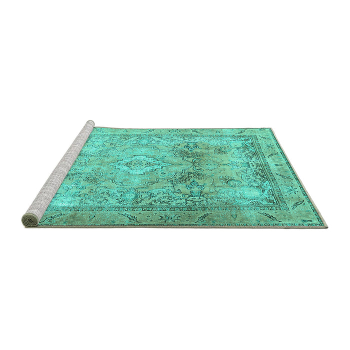 Sideview of Machine Washable Persian Turquoise Traditional Area Rugs, wshtr3252turq