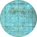 Round Machine Washable Persian Light Blue Traditional Rug, wshtr3252lblu