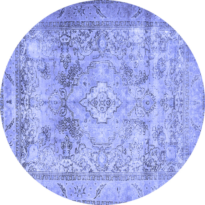 Round Machine Washable Persian Blue Traditional Rug, wshtr3252blu