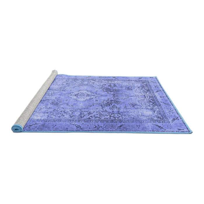 Sideview of Machine Washable Persian Blue Traditional Rug, wshtr3252blu