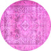 Round Machine Washable Persian Pink Traditional Rug, wshtr3252pnk