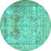 Round Machine Washable Persian Turquoise Traditional Area Rugs, wshtr3252turq