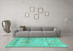 Machine Washable Persian Turquoise Traditional Area Rugs in a Living Room,, wshtr3252turq