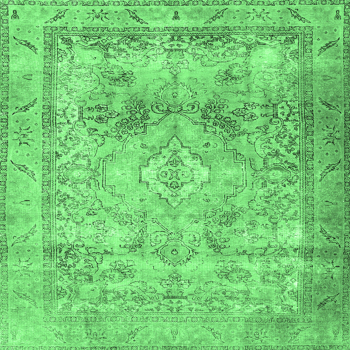 Square Machine Washable Persian Emerald Green Traditional Area Rugs, wshtr3252emgrn