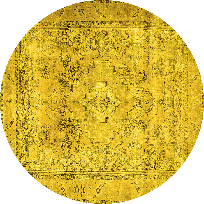 Round Persian Yellow Traditional Rug, tr3252yw