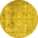 Round Persian Yellow Traditional Rug, tr3252yw