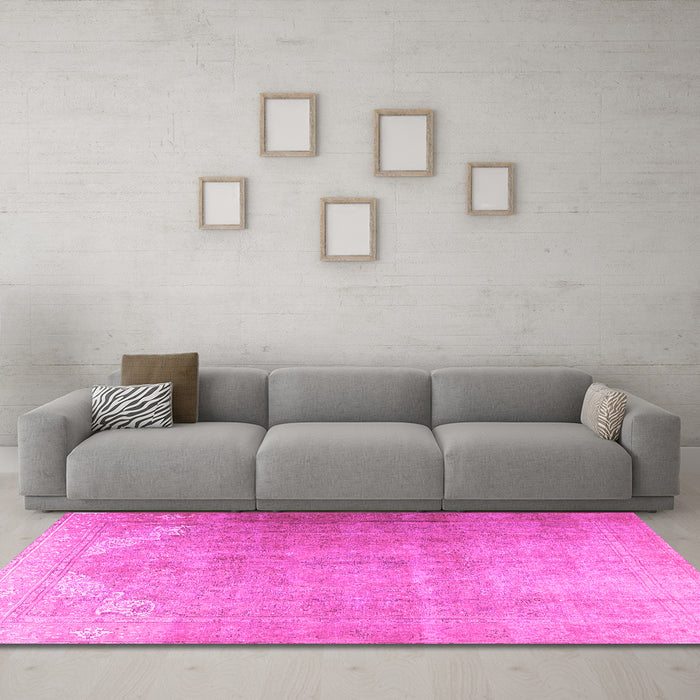 Machine Washable Persian Pink Traditional Rug in a Living Room, wshtr3253pnk