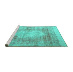 Sideview of Machine Washable Persian Turquoise Traditional Area Rugs, wshtr3254turq