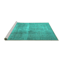 Sideview of Machine Washable Persian Turquoise Traditional Area Rugs, wshtr3255turq