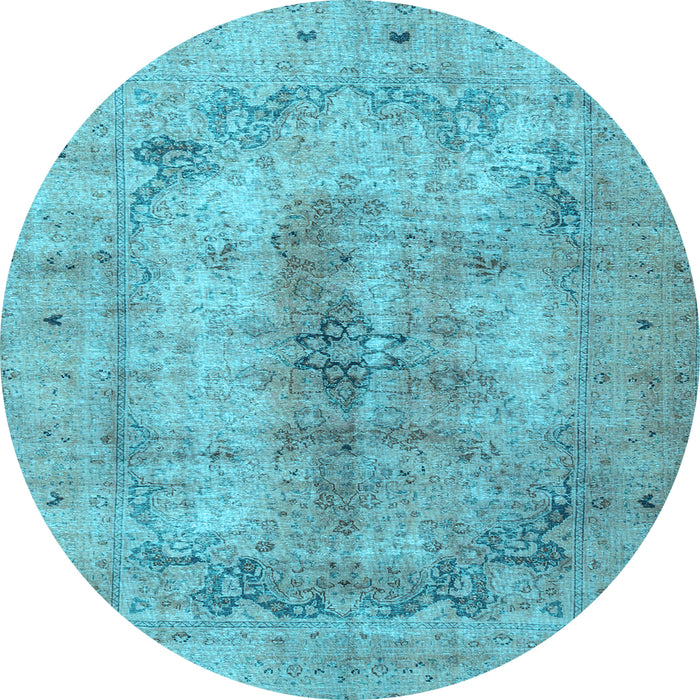 Round Machine Washable Persian Light Blue Traditional Rug, wshtr3256lblu